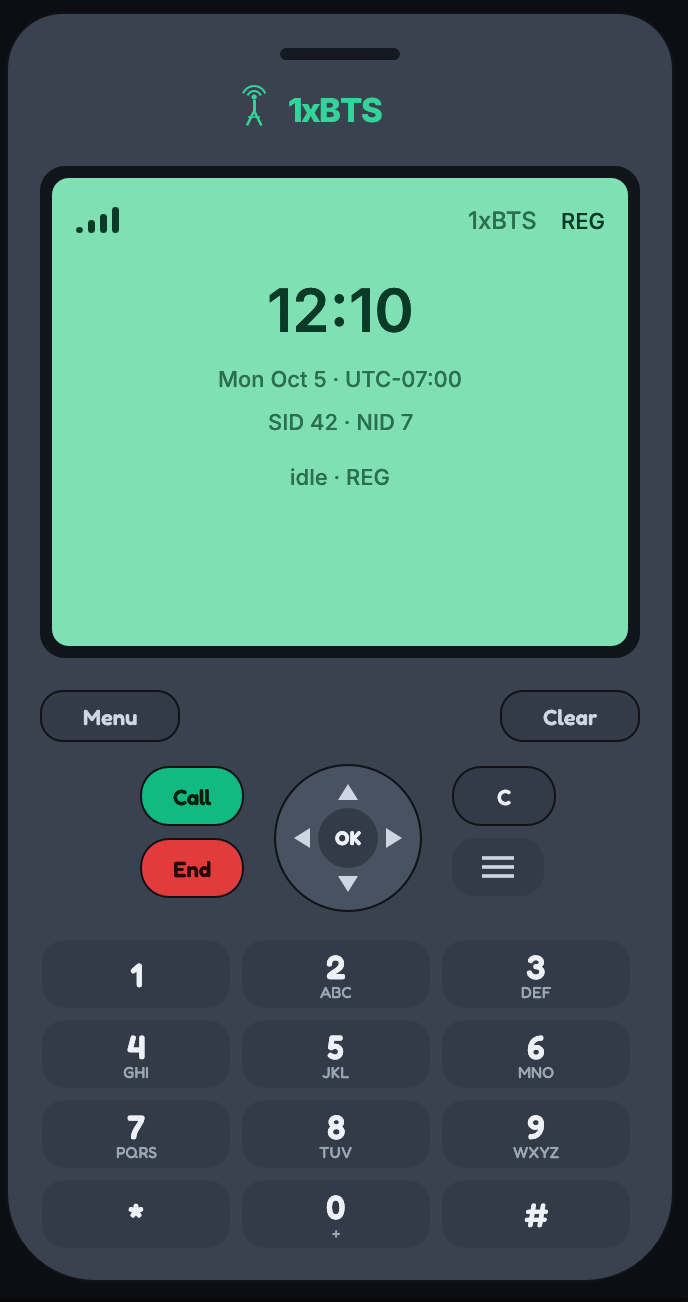 cdma-ms handset window, idle and registered on SID 42